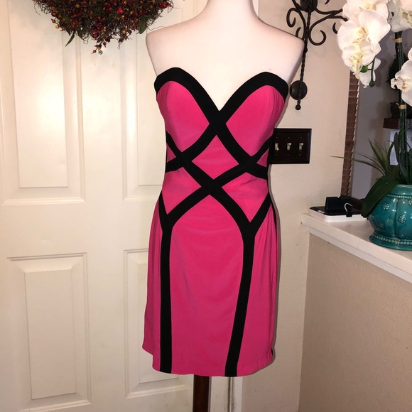 pink and black bodycon dress